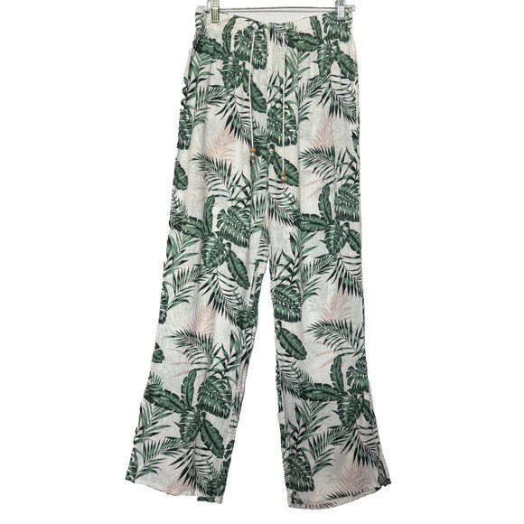 C & C California Womens Wide Leg Tropical Linen Pants Size M Beach Resort Vaca - Picture 1 of 10